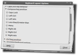 screenshot of Gnome keyboard layout options dialogue